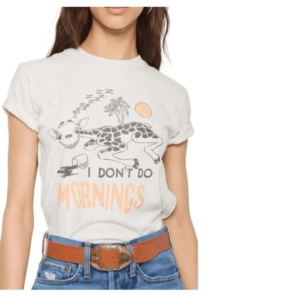 RE/DONE I Don't Do Mornings Graphic Tee Shirt Vintage Ivory Small New With Tag - Picture 5 of 5